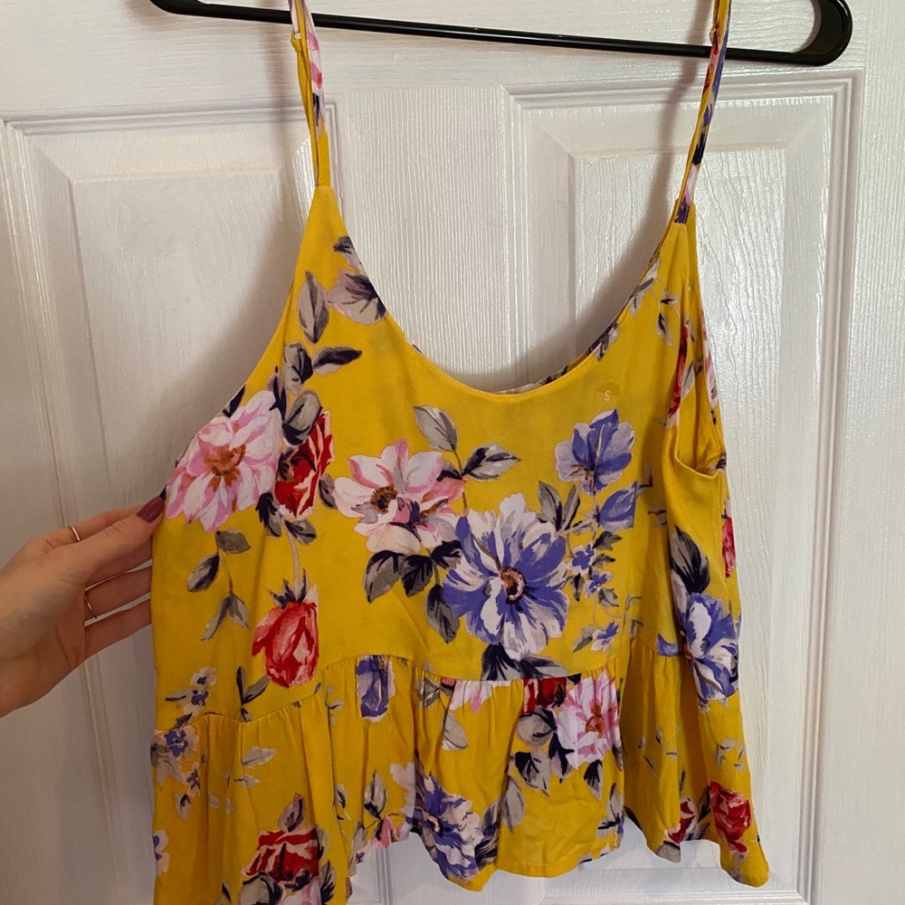 Yellow Floral Peplum Tank Top